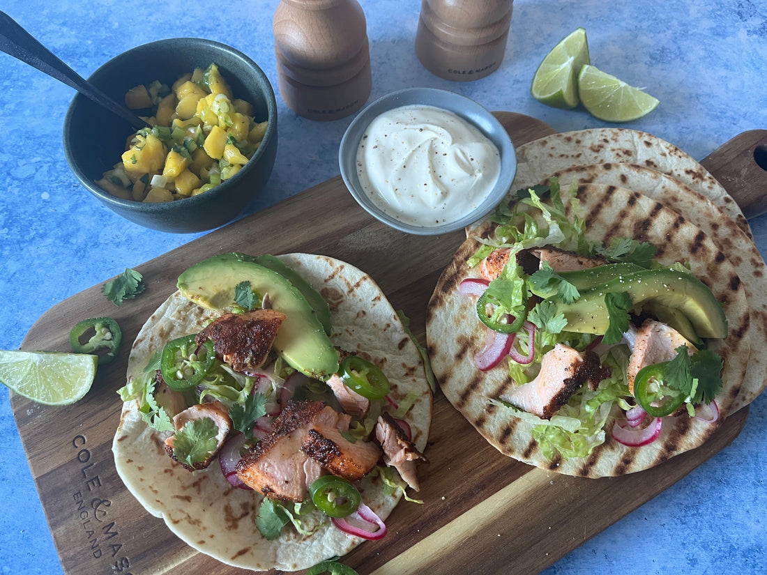 Air Fryer Spiced Salmon tacos with Mango Salsa Cole & Mason UK