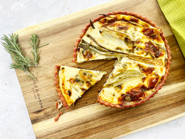 Roast Spring Onion and Fennel Quiche with a Beetroot Pastry Cole & Mason UK
