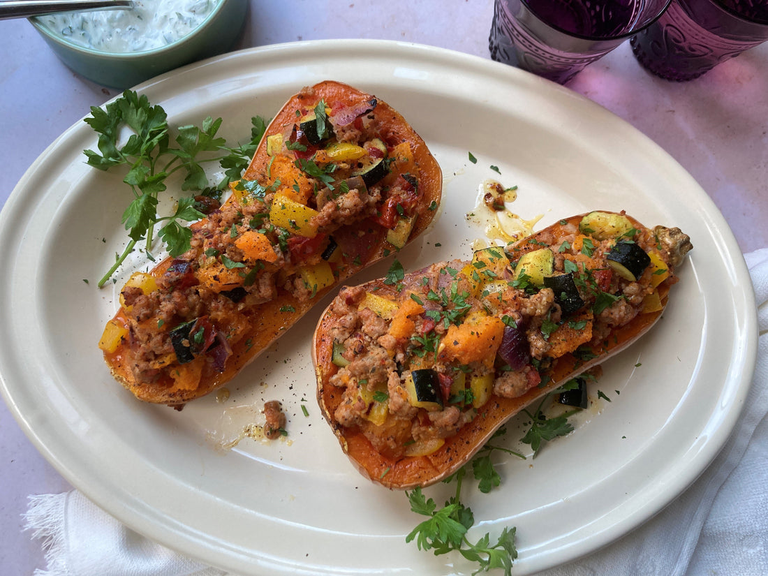 Spicy Sausage Stuffed Butternut Squash Cole & Mason UK