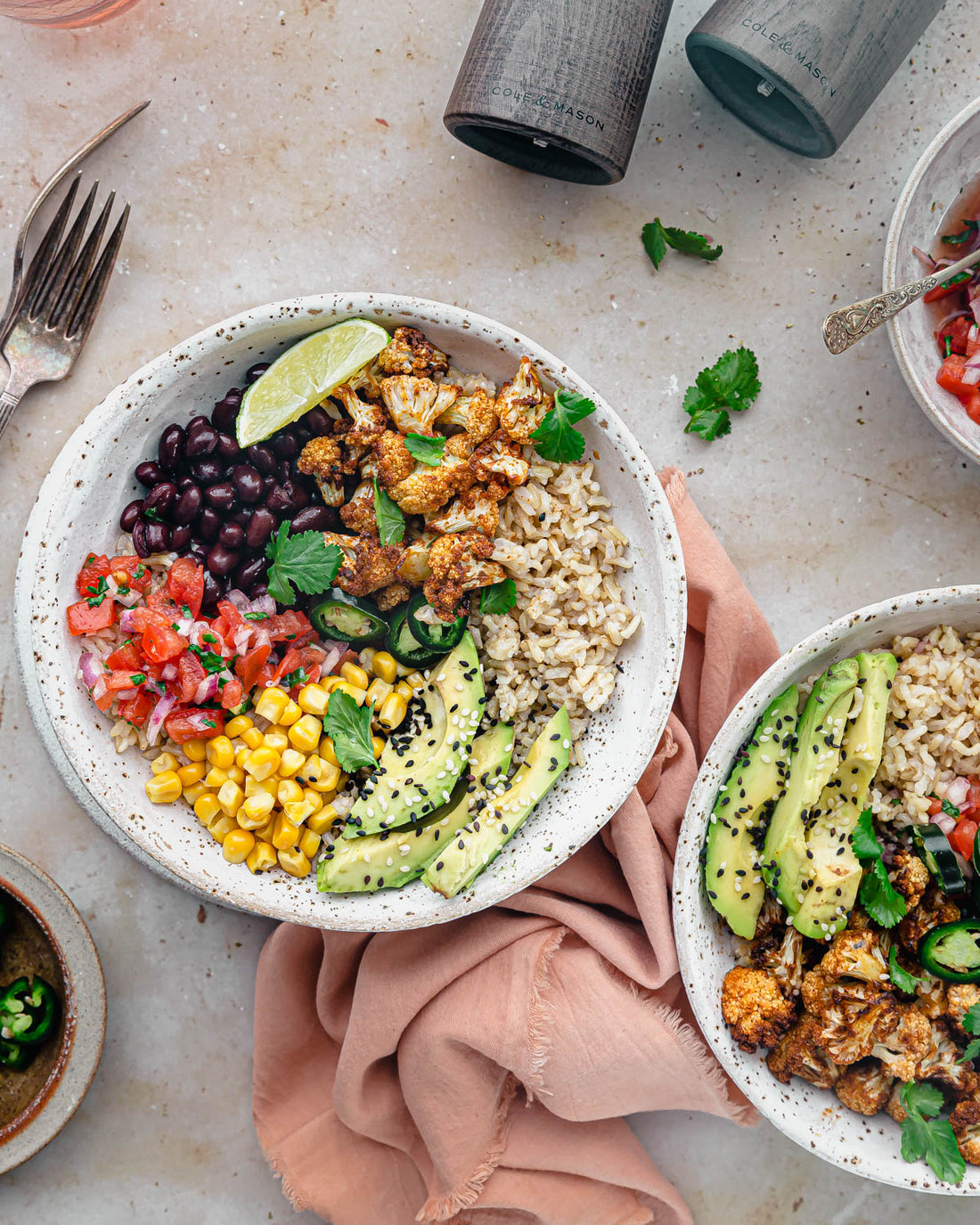 Vegan Roasted Cauliflower Burrito Bowl Cole & Mason UK