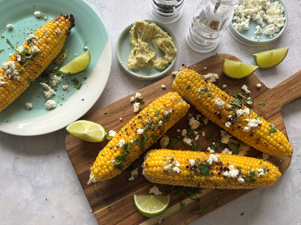 Grilled Corn On The Cobs with Garlic & Herb Butter & Crumbled Feta