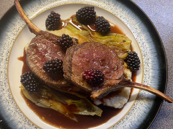 Rack of venison with sautéed fennel, Cauliflower purée and a reduced red wine and blackberry jus Cole & Mason UK