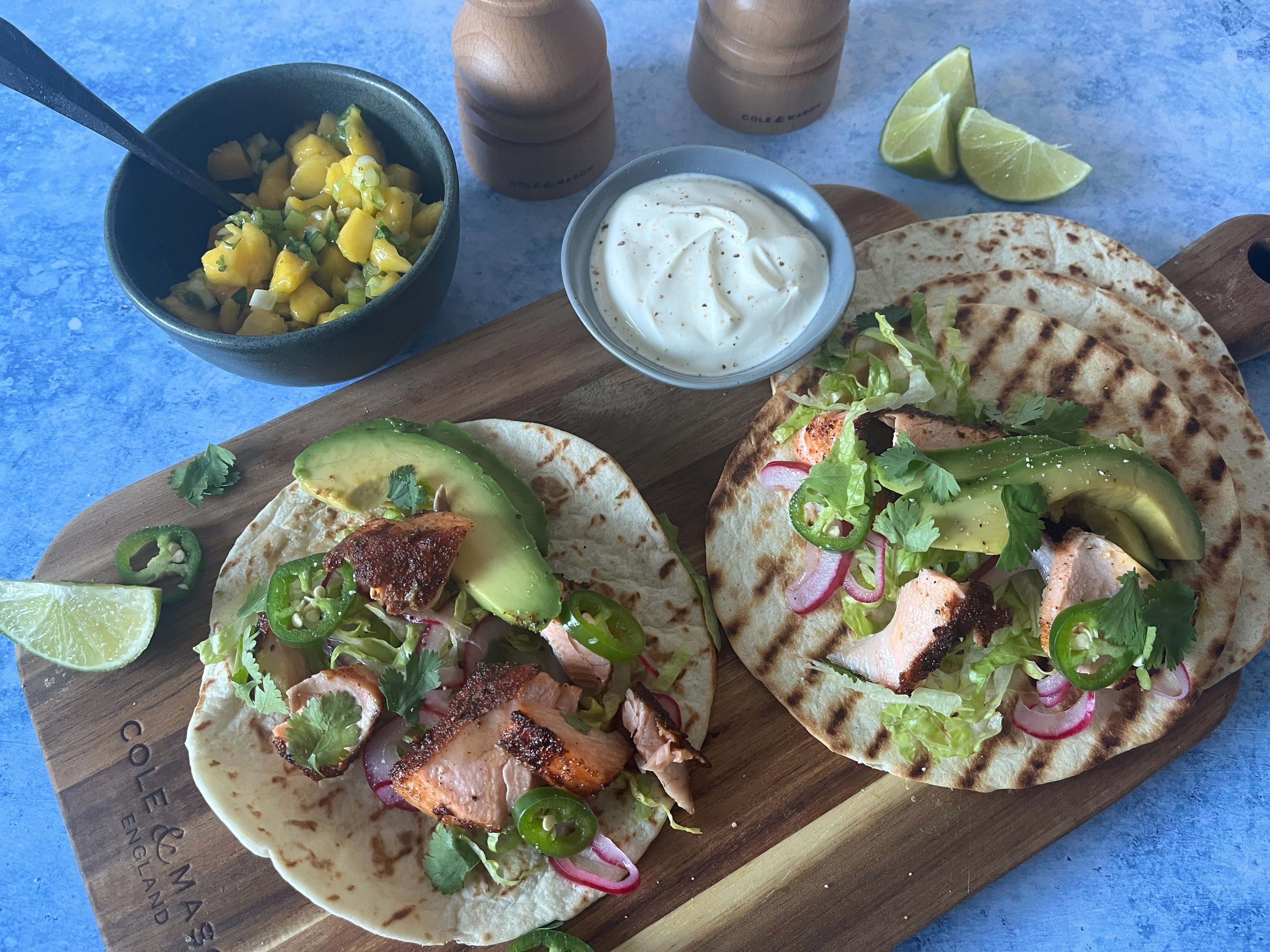 Air Fryer Spiced Salmon tacos with Mango Salsa Cole & Mason UK
