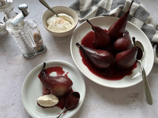 Poached Pears With Nutmeg Spiced Chantilly Cream