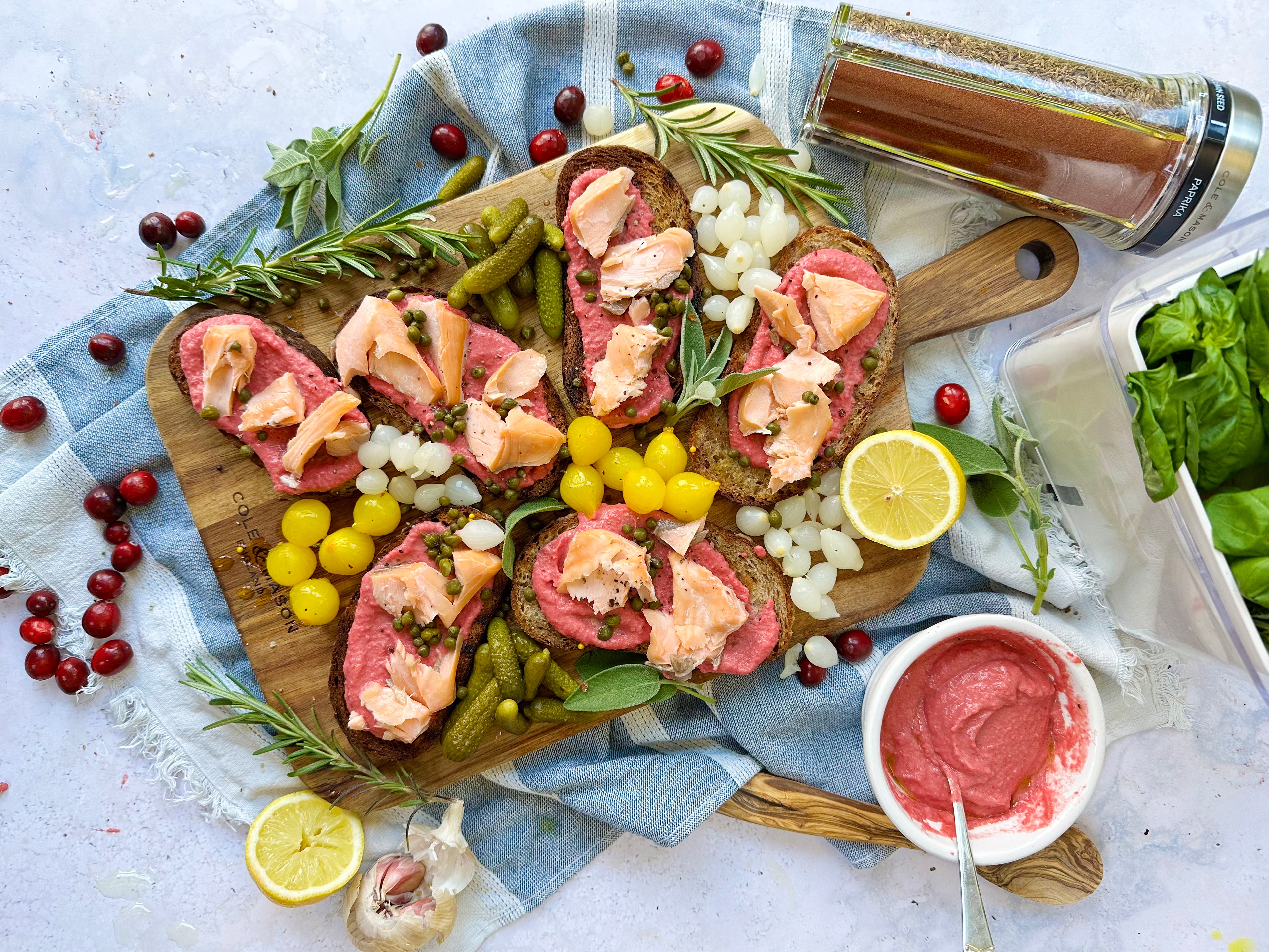 Beetroot Hummus and Hot Salmon Toast Sharing Platter Cole & Mason UK