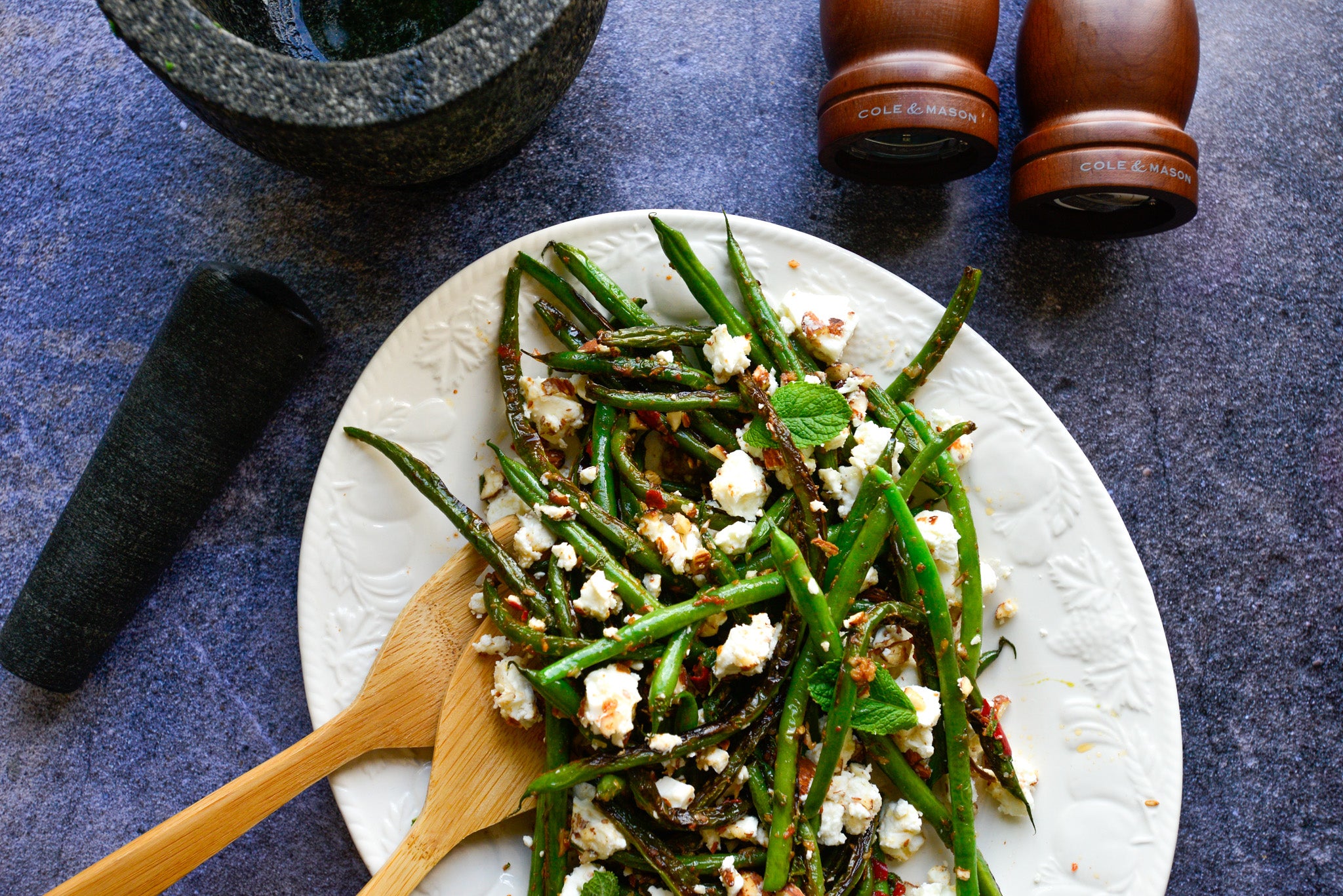 Charred Green Bean Salad with Feta and Almonds Cole & Mason UK