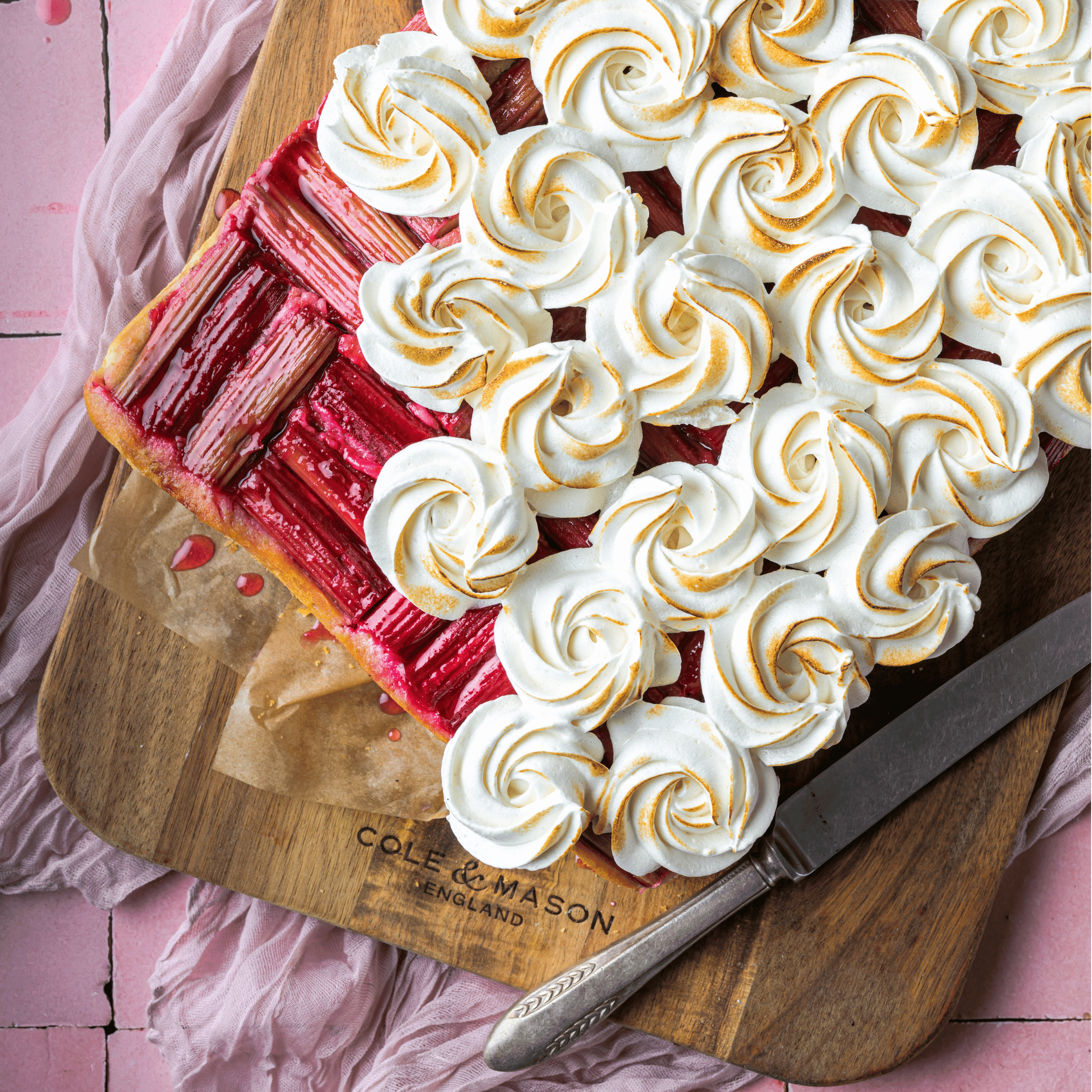 Rhubarb and Meringue Sheet Cake
