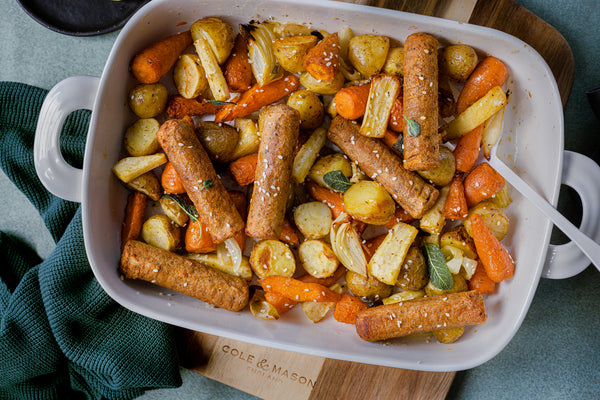 Air fryer Sausage and Root Vegetables Tray Bake Cole & Mason UK