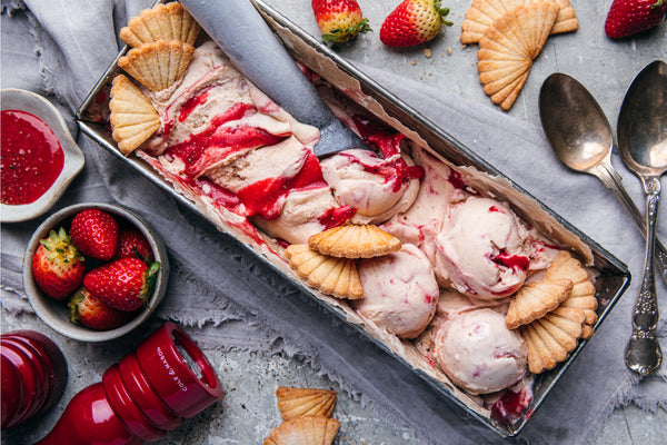 Strawberry Mascarpone Shortcake Ice-Cream with Peppered Strawberry Ripple