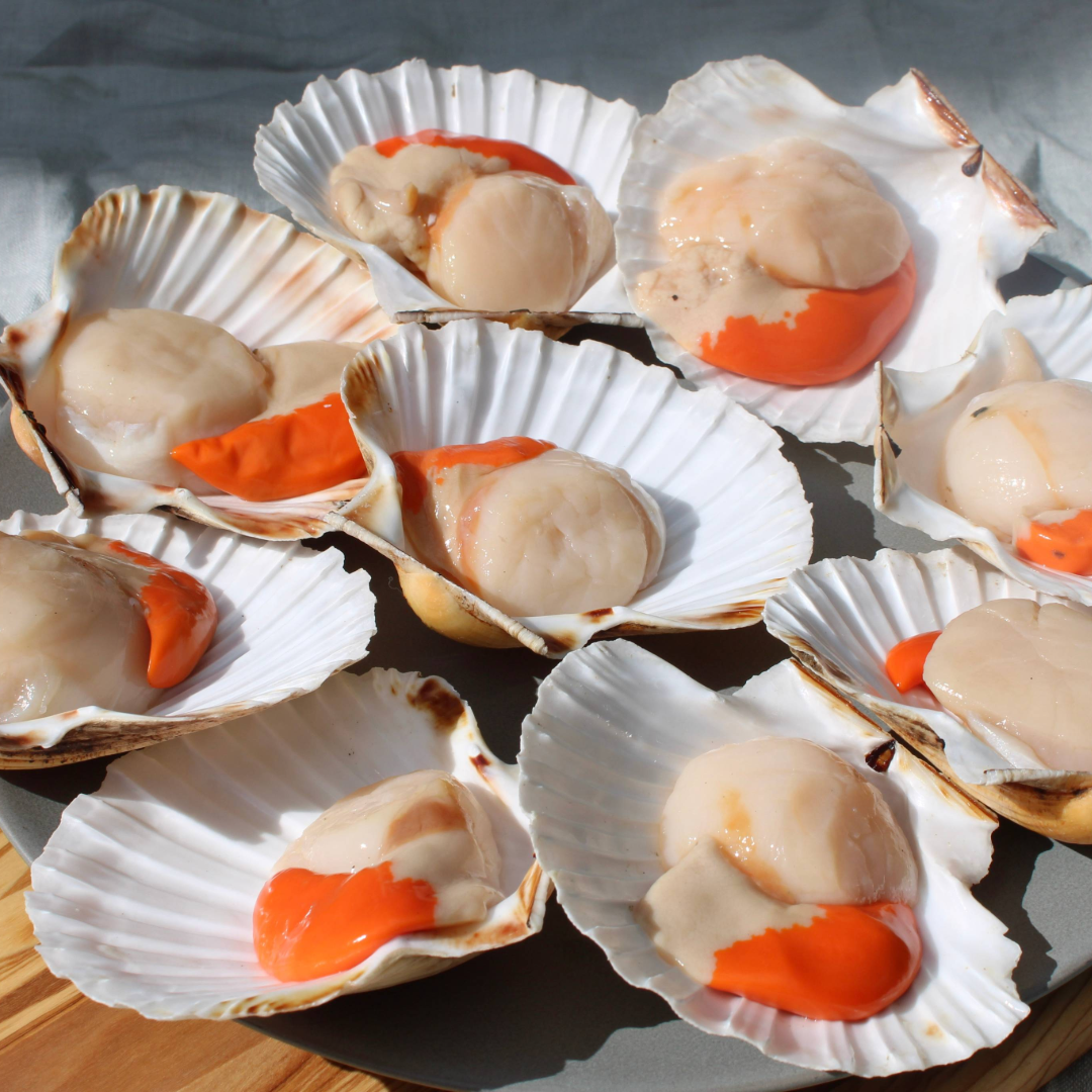 Scallops Roasted in Roe Butter with Cherry Tomatoes and Garlic