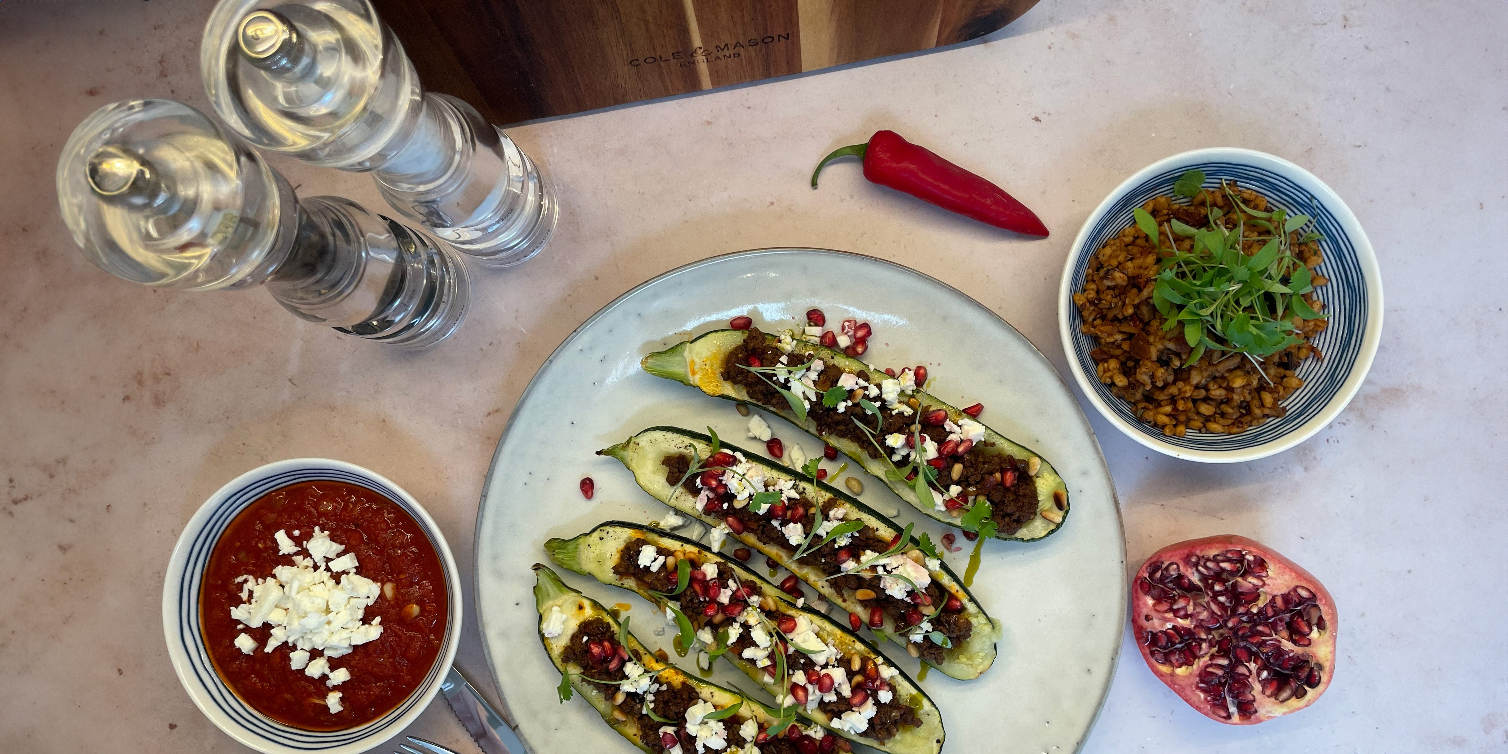 Cole & Mason - Roasted Courgettes With Harissa Lamb & Feta Recipe