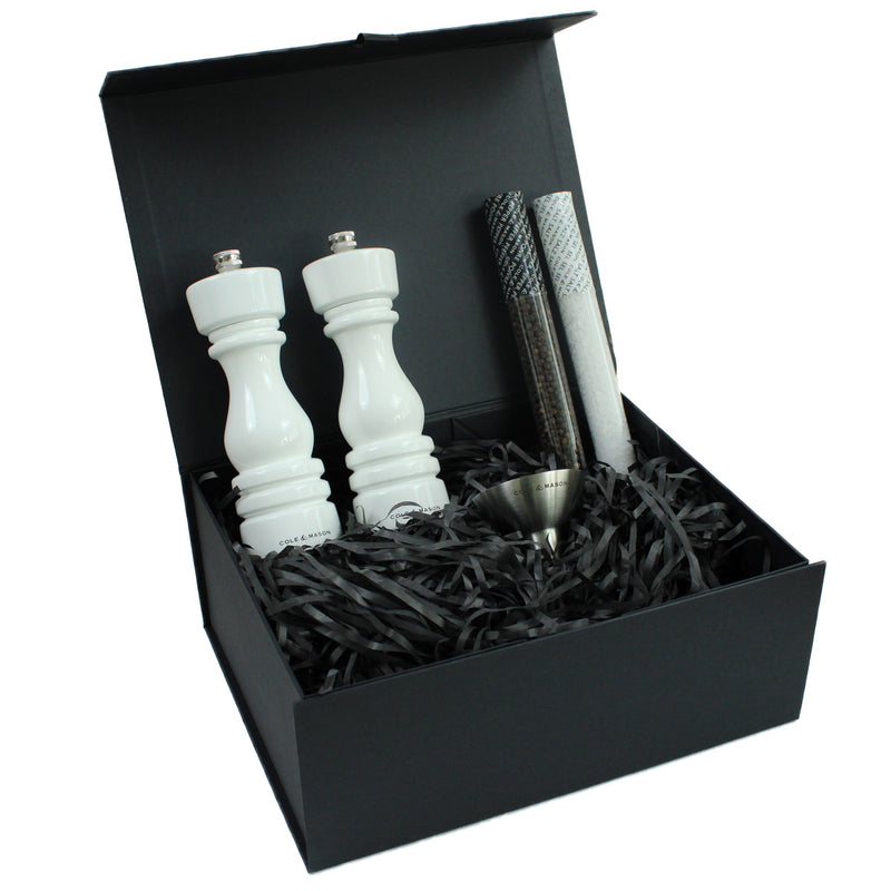 Christmas Gift Box with London Gloss Wood 180mm Mills, Refills & Funnel