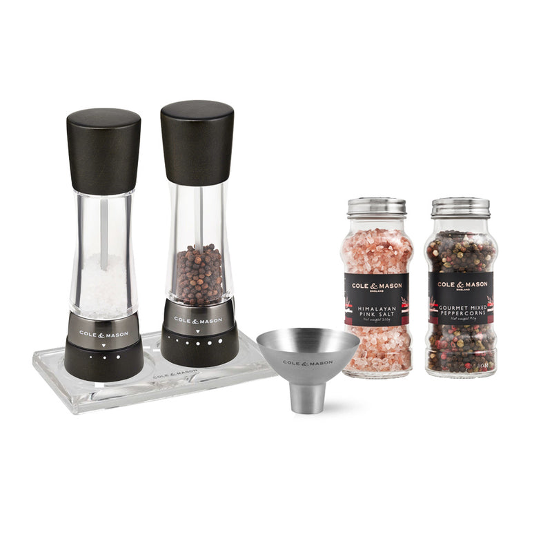 Derwent Salt & Pepper Mill 190mm, Funnel, Tray & Refills set