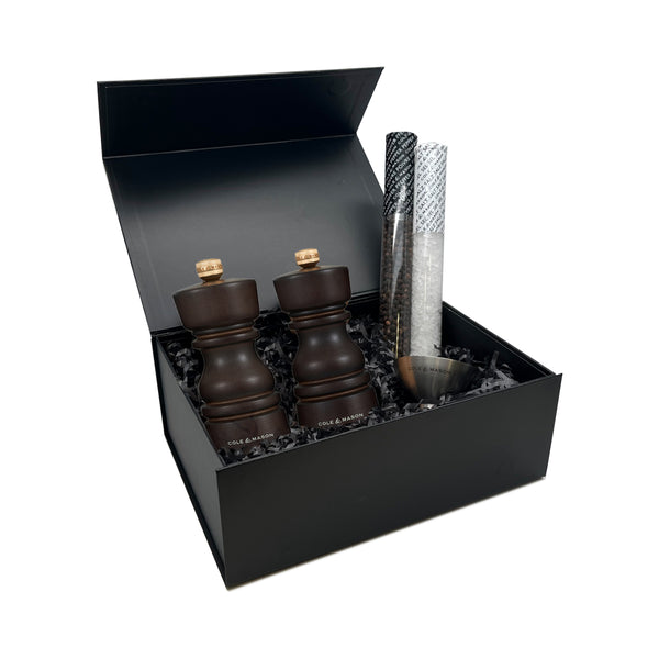 London Chocolate Wood Salt & Pepper Mills in Christmas Gift Box