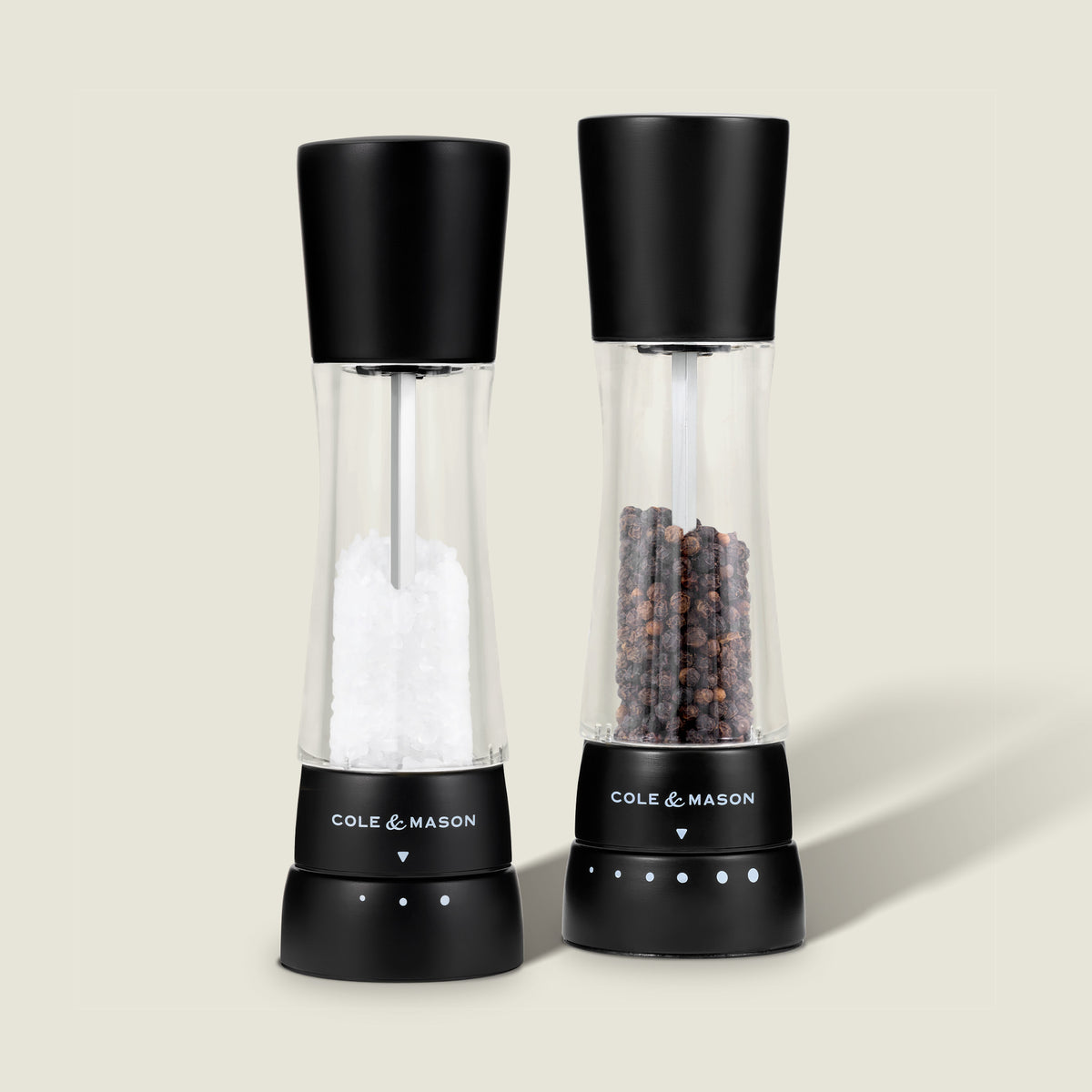 Cole & Mason Derwent Matt Black Salt & Pepper Mills – Adjustable 