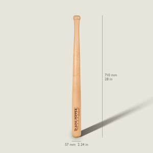 A Cole & Mason King Pepper Baseball Bat Pepper Mill 710mm stands upright on a light background, with measurements labeled: 710 mm (28 in) tall and 57 mm (2.24 in) wide. Inspired by the iconic design of the King Pepper mill, it features a logo near the base and highlights its durable carbon steel mechanism for long-lasting performance.
