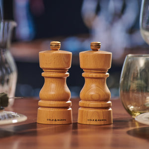 #130mm 
Cole & Mason London beech mill set on an elegant evening table
