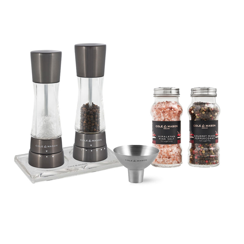 Derwent Salt & Pepper Mill 190mm, Funnel, Tray & Refills set